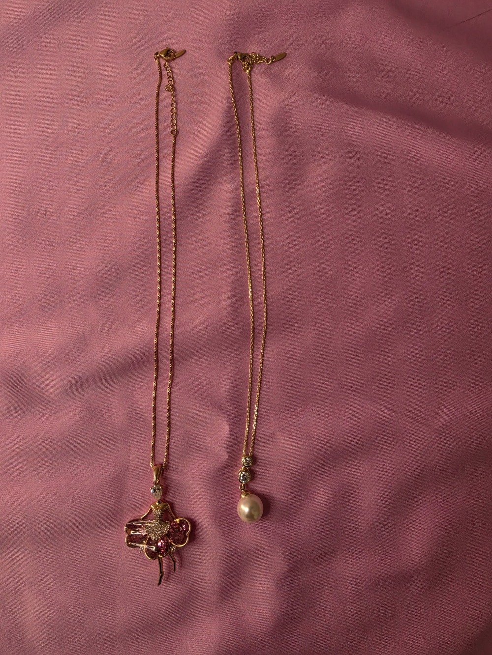 Gold-Tone Pink Flower Pendant Necklace & Pearl Drop Necklace Set